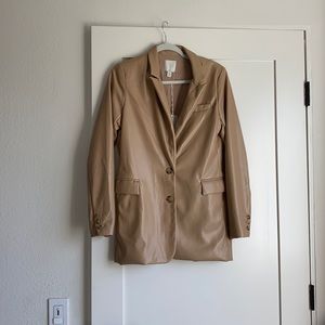 NWT Joie Tan Faux Leather Long Lined Blazer